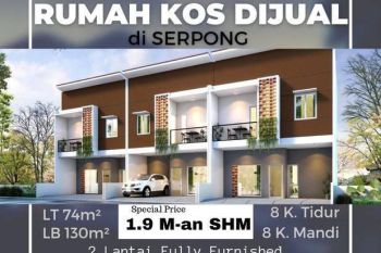 RUMAH KOST DIJUAL di Serpong SHM 900 Meter Kampus UNPAM8, 8Kamar Fully Furnished