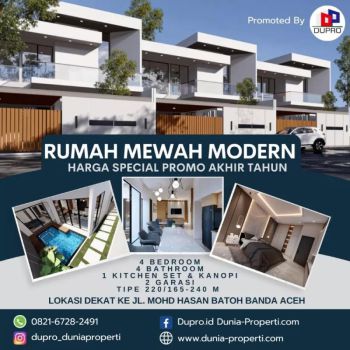 PROMO AKHIR TAHUN RUMAH MEWAH MODERN 2 LANTAI DI PUSAT KOTA BANDA ACEH