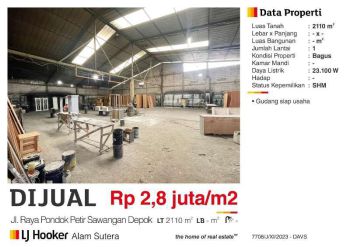 Gudang daerah sawangan Depok jalan raya pondok petir