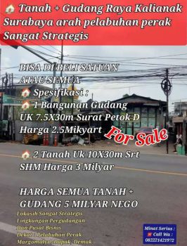 Raya Kalianak Surabaya Gudang Tanah dekat pelabuhan perak Lt 525m