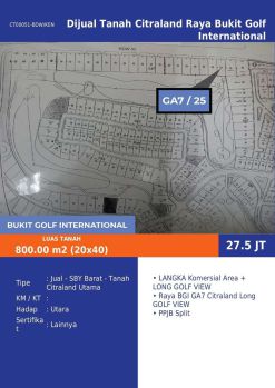 Jual Tanah Bukit Golf International Citraland GA7 Hadap Utara