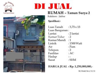 DIJUAL Rumah 2 Lantai di daerah Taman Surya 2