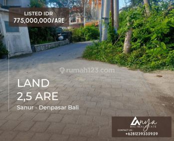 Dijual Tanah Seluas 2.5 Are di Kawasan Lingkungan Villa di Sanur. Hanya 10 Menit