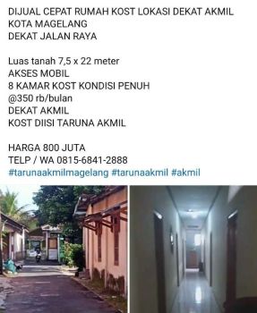 DIJUAL CEPAT RUMAH KOST LOKASI DEKAT AKMIL KOTA MAGELANG