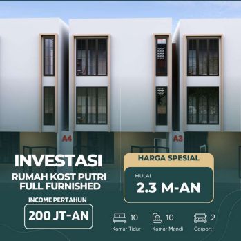 Jual Indekos Putri UI Depok 10 Kamar Full Furnitur Gedung Baru