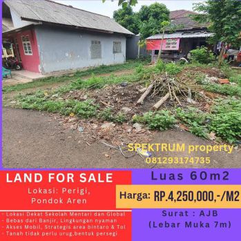 Tanah 60m2 di Perigi, Pondok Aren. Akses bagus area Bintaro.