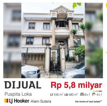 CAKEP BENER RUMAH BANGUNAN MANDIRI DI CLUSTER PUSPITA LOKA, BSD CIT