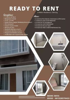 Disewakan Rumah 2 Lantai Metro Residence Sentul Bogor