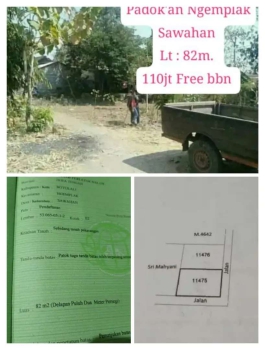 TANAH DATAR DAPAT 2 MUKA DI JUAL DI PADOKAN SAWAHAN LUAS TANAH 82 M²