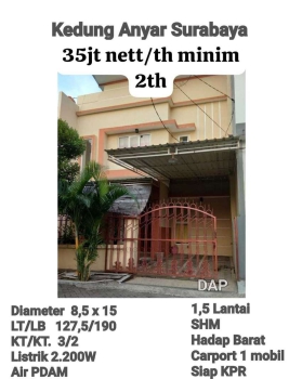 Sewa Rumah Kedung Anyar Surabaya Siap KPR dkt Tunjungan Embong Malang