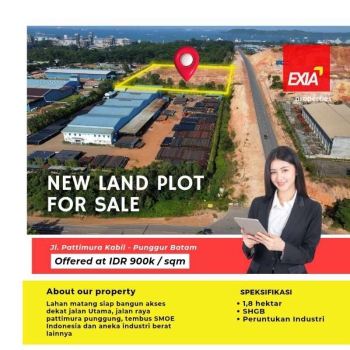 DIJUAL lahan matang industri Kabil - Punggur 1.8 hektar batam