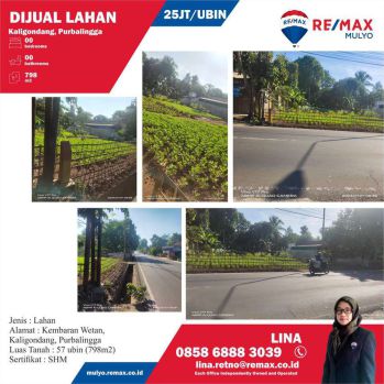 Dijual Lahan 57 Ubin Lokasi Purbalingga Depan Jalan Raya