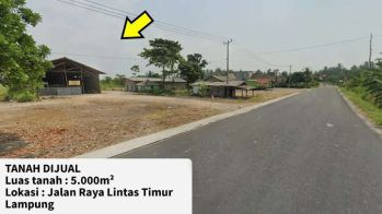 Dijual tanah 5.000m di pinggir jalan raya lintas timur lampung selatan