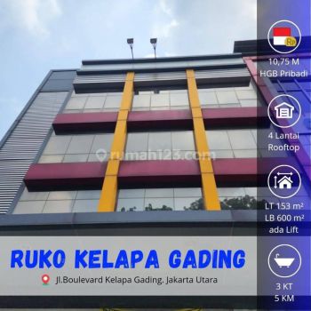 Ruko Gandeng Kelapa Gading Boulevard Raya. Ada Lift