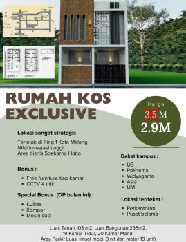 Dijual Cepat Rumah Kos 19 Kamar Omset 342 Juta Suhat Kampus UB Malang
