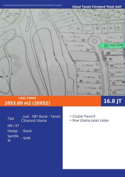 Jual Tanah Citraland Cluster Teluk Golf B1 Hadap Barat Row Lebar