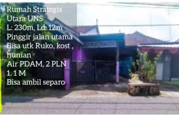 Dijual cepat rumah utara UNS L:230m