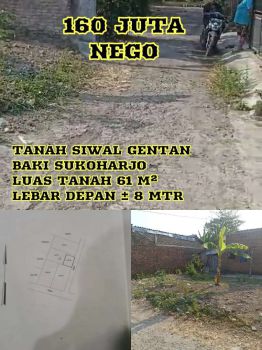 Tanah di jual di SIWAL gentan BAKI sukoharjo