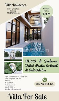 Dijual Villa Area Jimbaran Dekat Pantai Selatan Terkenal Di Bali