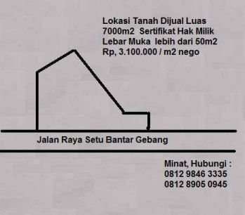 Dijual tanah di Jalan Raya setu Bantar Gebang Kecamatan Setu Bekasi
