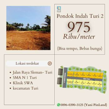 Tanah 975 ribu/meter Dekat Jalan Sleman Turi