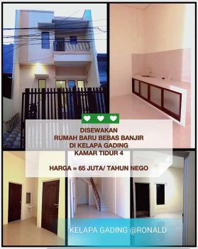 DISEWAKAN RUMAH BARU KELAPA GADING KT 4 SIAP HUNI