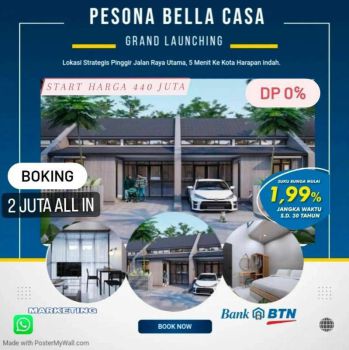 Rumah Cluster Pesona Bella Casa 5 menit ke Harapan indah