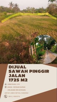 Di Jual cepat tanah sawah pinggir jalan, lokasi strategis