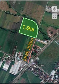 Dijual tanah zona kuning luas 1.5Ha lokasi klaten