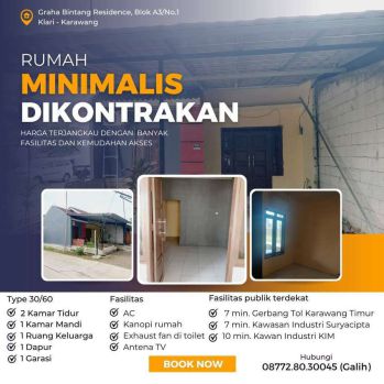 DIKONTRAKAN, RUMAH MINIMALIS TYPE 30/60