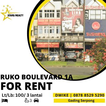 Disewakan Ruko Boulevard 1 A Gading Serpong, Jarang Ada, Ramai