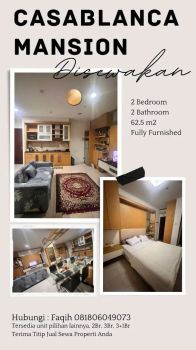 Casablanca Mansion 2 Bedroom 62.5m2 renov dari 3Br disewakan murah