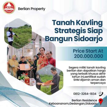 Tanah kavling strategis siap bangun sidoarjo dekat FO Aloha sudah SHM
