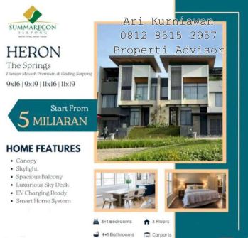 Cluster HERON 3LT summarecon GS , di kawasan pradita with mezzanie 3ma