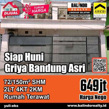 Dijual Cepat Turun Harga Rumah Terawat di Griya Bandung Asri