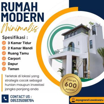 RUMAH MEWAH 2 LANTAI DI LOWOKWARU