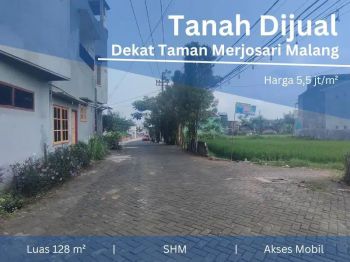 Tanah Kota Malang Sebelah Taman Merjosari Cocok Bangun Kos