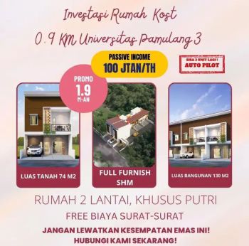 investasi kos kosan rumah kost Serpong 900 meter universitas Pamulang
