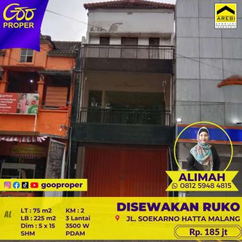 Disewaka ruko Jl. Soekarno Hatta Malang