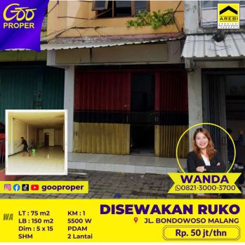 Disewakan ruko di Jl. Bondowoso Malang