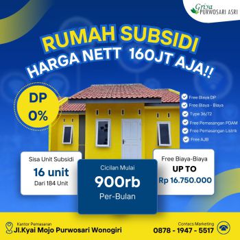 Rumah Subsidi Harga 160jt Nett