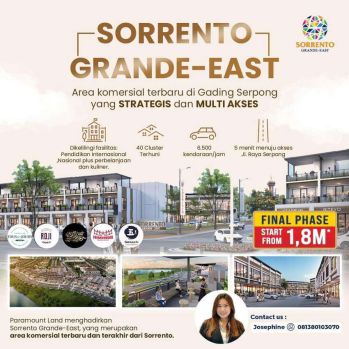 Dijual Batalan Unit Ruko Sorrento Grande East Posisi Hoek