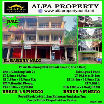 Dijual Ruko Bardan Nadi Cocok Ekspedisi dan Kantor Pontianak Kota