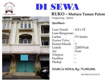 DISEWA Ruko Bagus di Mutiara Taman Palem