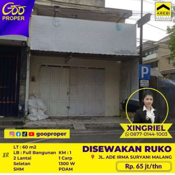 Disewakan Ruko Jl. Ade Irma Suryani Malang