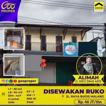 Disewakan ruko Jl. Raya Bugis Malang
