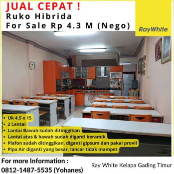 Jual Cepat Ruko Hibrida 2 Lantai