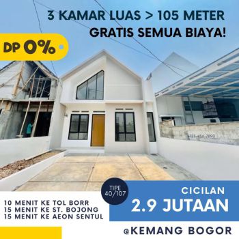 Rumah 3 Kamar Luas 110 m2 DP NOL Cicil 3 Juta Dekat TOL &amp; Stasiun KRL