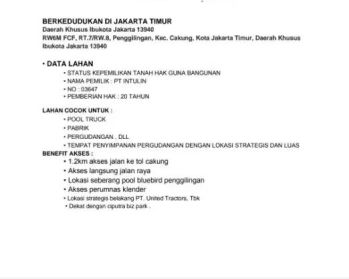 Jual tanah luas pinggir jalan raya