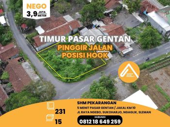 Tanah Timur Pasar Gentan Pinggir Jalan Cocok Untuk Hunian Atau Usaha
